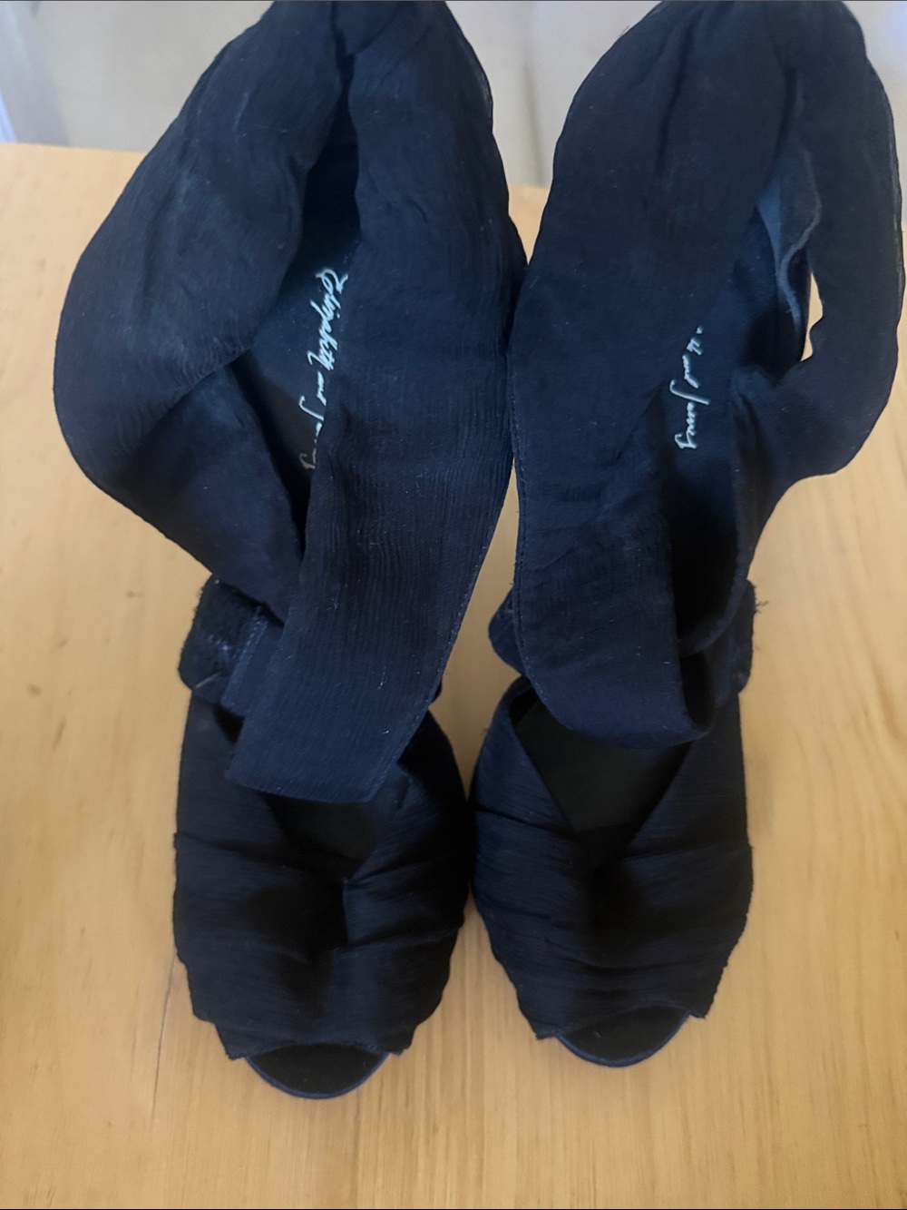 Elizabeth and James Black Wrap-Style Casual Sock Heels